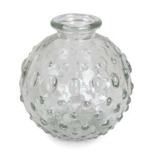 Kleines Glas Kugel Väschen mit Punkten, klar, 85 mm.