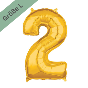 Großer Folien Zahlenballon 2 in Gold, 66 cm.