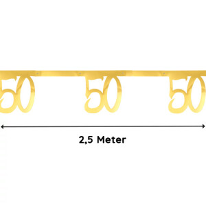 2,5 Meter Girlande, Geburtstag, -50- in Gold, 20,5 cm.
