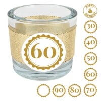 Kerzenglas Geburtstag, Glitzerband in Gold mit...