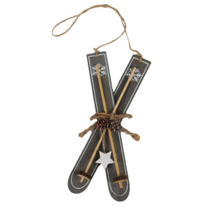 Holz Christbaumschmuck, Ski mit Zapfen & Stern in...