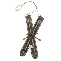 Holz Christbaumschmuck, Ski mit Zapfen & gallery