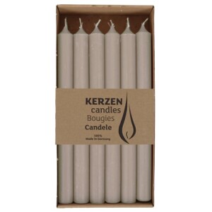 12 Stabkerzen, Rustic in Taupe, 250 x 22 mm.