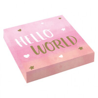 16er Pack Servietten Babyparty -Hello World- in Rosa, 33...