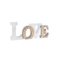 Holz Schriftzug Love in Wei&szlig;/Hellbraun, 14 cm.