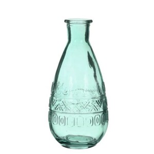 Glas Flaschen Vase bauchig in Aqua, 15,8 cm, Muster 2.