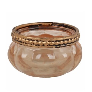Teelichtglas Vintage in Apricot mit Metallrand in...