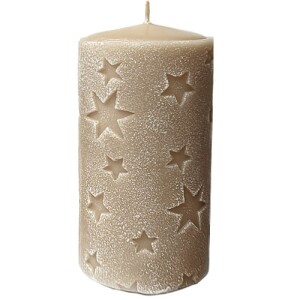 Stumpenkerze Mila, Sterne, Weihnachten in Taupe, 150 x 75 mm
