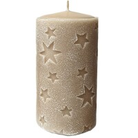 Stumpenkerze Mila, Sterne, Weihnachten in Taupe, 150 x 75 mm