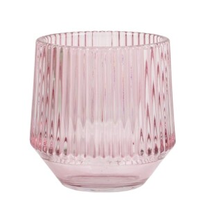 Glas Windlicht, konisch, gestreift in Rosa, 80 mm.