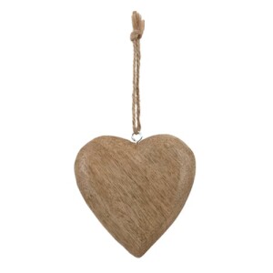 Herz aus Mangoholz zum Aufhängen in Braun, 10 cm.