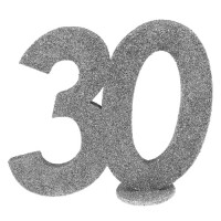 Jubiläumszahl 30 in Silber glitzernd zum