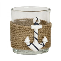 Teelichtglas Maritim, Anker in Blau/ Wei gallery
