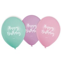 6er Pack Luftballons -Happy Birthday- in Pastellfarben
