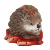 Keramik Igel liegend auf Blatt in Braun, gallery