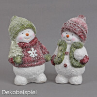 2 Keramik Schneemänner mit Tannenbaum und Schneeball, i