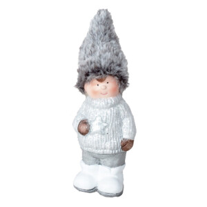 Deko Winter Junge mit Plüschmütze in...