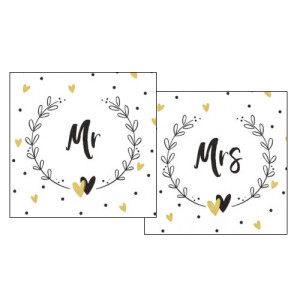 20er Pack Cocktail-Servietten Hochzeit, Set 10 + 10, -Mr,...