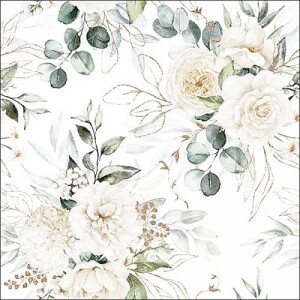 20er Pack Servietten Eukalyptus und Rosen,  33 x 33 cm.