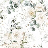 20er Pack Servietten Eukalyptus und Rosen,  33 x 33 cm.