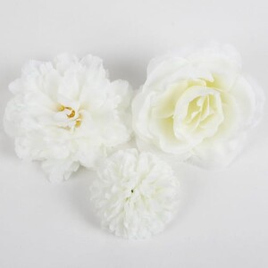 3er Set Deko Blumenkopf Mix in Weiß, 7,5 cm - 11 cm.