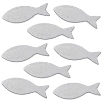 15 Holz Streuteile Fische in Silber. gallery