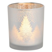 Teelichtglas Winterwald in Silber matt/innen verspiegelt,...