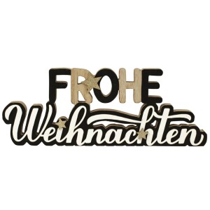 Holz Schriftzug Frohe Weihnachten in Schwarz/Weiß,...
