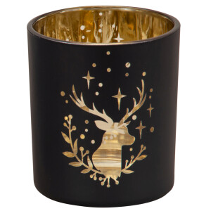 Teelichtglas Hirschkopf in Schwarz/innen gold...