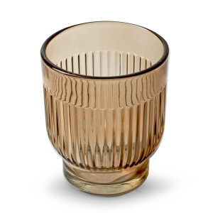 Teelichtglas, Windlicht Dex mit Streifen in Taupe, 85 mm.