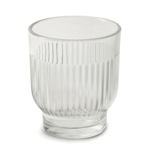 Teelichtglas, Windlicht Dex mit Streifen, klar, 85 mm.