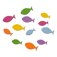 12 Holz Streuteile Bunte Fische, 35 und  gallery