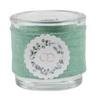 Teelichtglas Hochzeit, Eukalyptus, Eheringe, 65 mm.