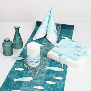 69-teiliges Tischdeko Paket Fische Petrol-Mint