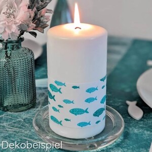 Stumpenkerze Kommunion, Konfirmation, Fische Design in...