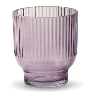 Glas Windlicht Dex mit Streifen in Lila, 10 cm.