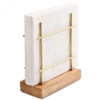 Metall Serviettenhalter Gold mit Mangoholz-Sockel, 17 cm.