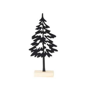 Deko Metall Tannenbaum in Schwarz auf Holzsockel, 22,5 cm.