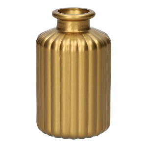 Kleines Glas Väschen, gestreift in Gold matt, 10 cm.