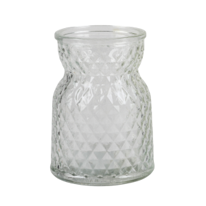 Kleines Glas Väschen mit Rautenmuster, klar, 10,5 cm.