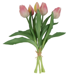 5er Bund Kunstblumen Real Touch, Tulpen in Rosa, 30 cm.