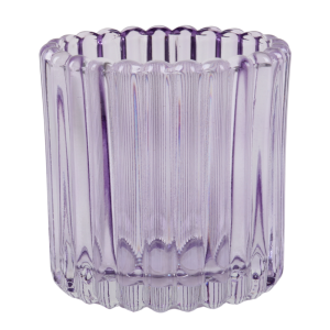 Teelichtglas, Windlicht mit Rillenstruktur in Flieder, 75...