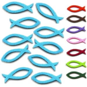 10er Pack Kommunion-Fische 60 mm aus Filz in Rosa