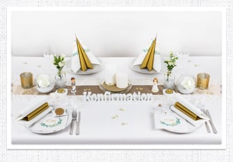 Kommunion Tischdeko in Weiß-Gold