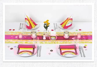 Kommunion, Konfirmation Tischdeko Regenbogen in Pink-Gelb