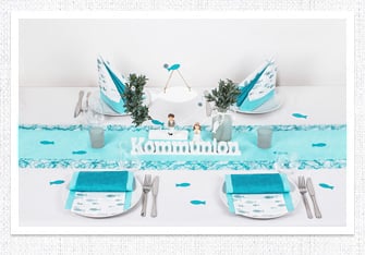 Kommunion, Konfirmation Tischdeko in Mint-Türkis