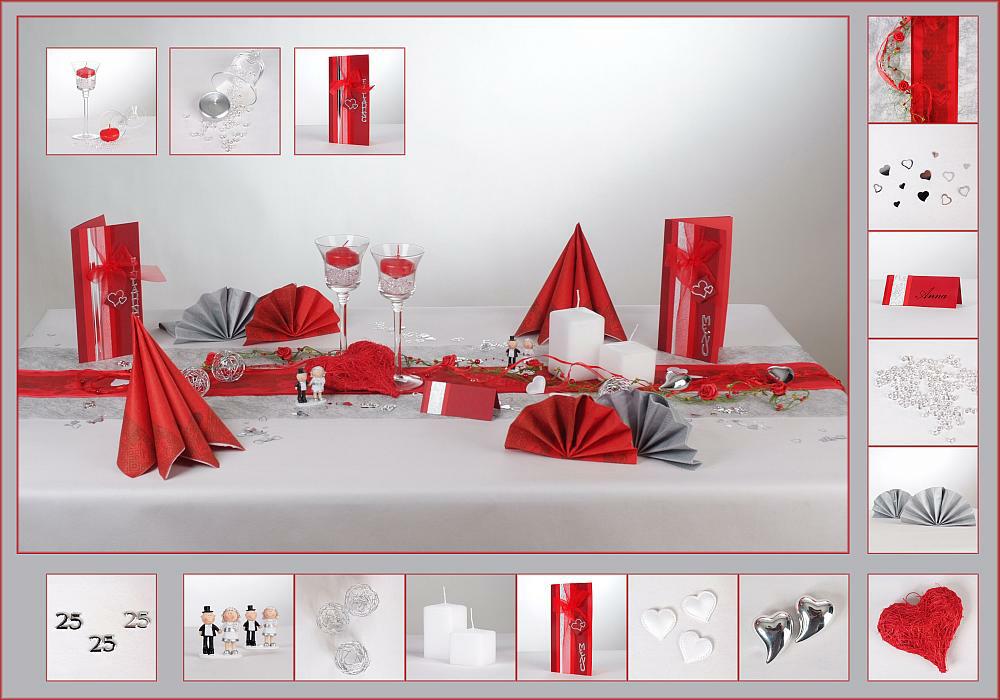 Tischdeko Silberne Hochzeit 12 in Rot/Silber als ...