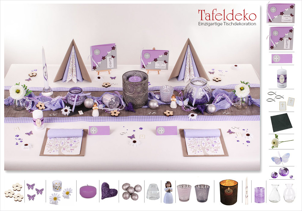 moderne deko kommunion, 5. mustertisch in flieder - tischdeko kommunion, konfirmation, Design ideen