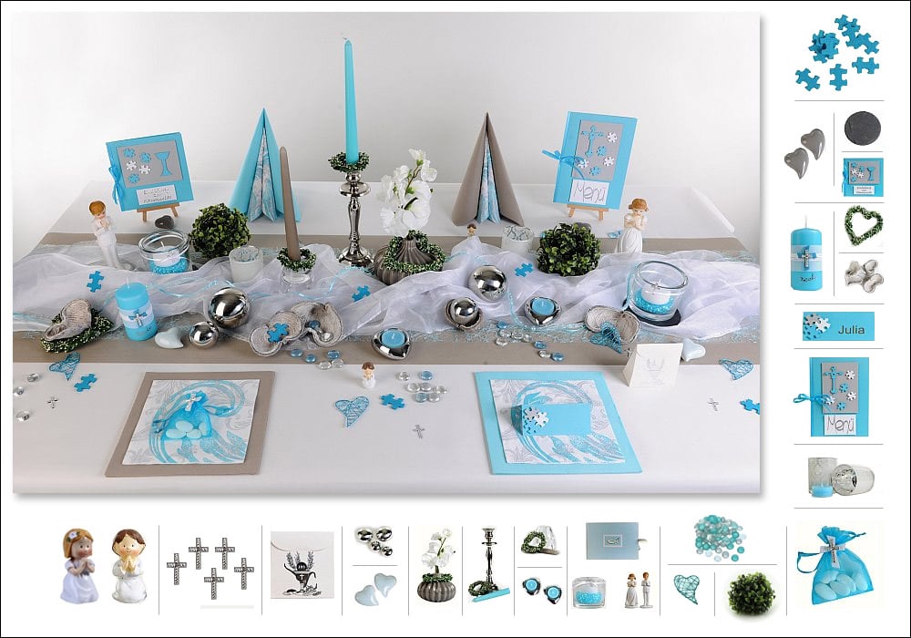 Dekorierte Tischdeko Mustertische für die Kommunion und Konfirmation Tischdeko konfirmation blau grün
Tischdeko konfirmation blau grün
Dekorierte Tischdeko Mustertische für die Kommunion und Konfirmation
