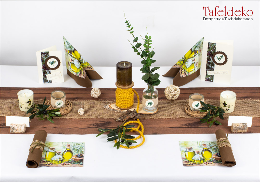 10. Mustertisch Mediterrane Olivendeko - Tischdeko Sommer